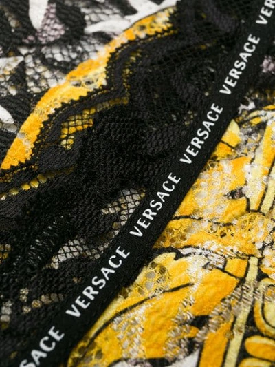 Shop Versace Baroque Print Lace Briefs  In Black