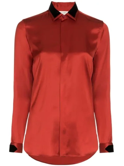Shop Saint Laurent Long Sleeved Blouse - Red