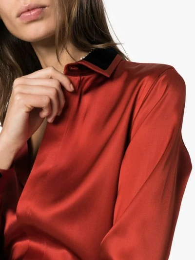 Shop Saint Laurent Long Sleeved Blouse - Red
