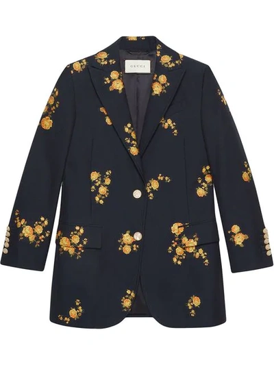 Shop Gucci Floral Fil Coupé Jacket In Blue