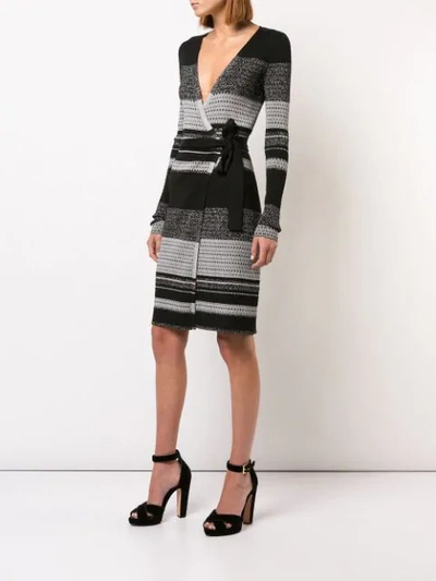 Shop Diane Von Furstenberg Knitted Wrap Dress In Black