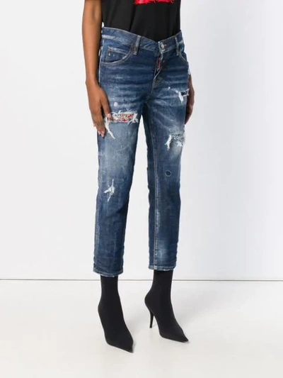Shop Dsquared2 Cool Girl Cropped Distressed Jeans In Blue