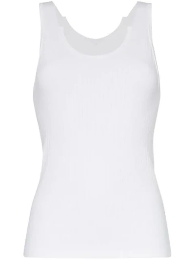 Shop Helmut Lang Asymmetric Neck Ribbed Cotton Tank Top In White