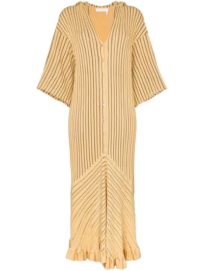 Shop Chloé Striped Hooded Midi Dress In Yellow