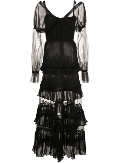 Shop Jonathan Simkhai Lace Tulle Ruffle Dress In Black