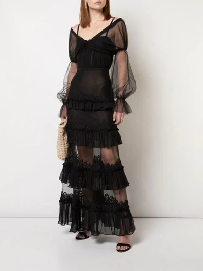 Shop Jonathan Simkhai Lace Tulle Ruffle Dress In Black