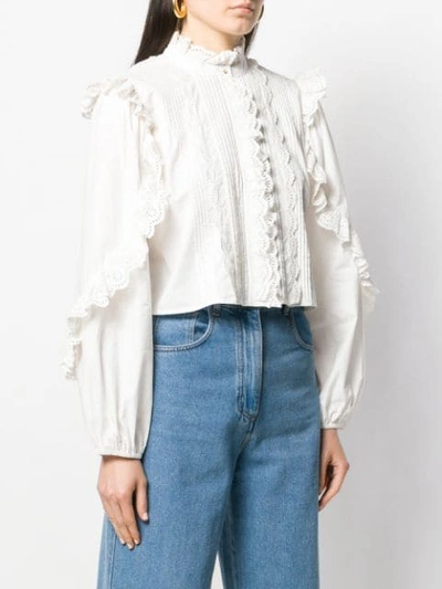 Shop Ulla Johnson Cropped Ruffled Blouse In Bla Blanc