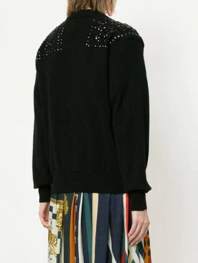 Shop Kolor Embellished Knitted Cardigan - Black
