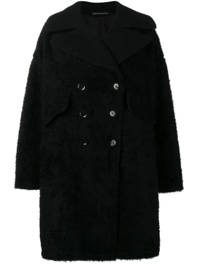 Shop Yohji Yamamoto Furry Midi Coat - Black