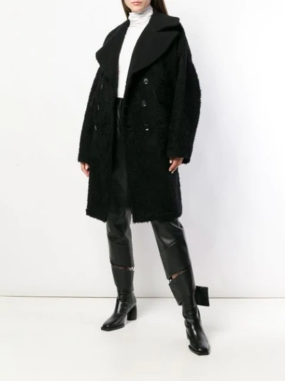 Shop Yohji Yamamoto Furry Midi Coat - Black