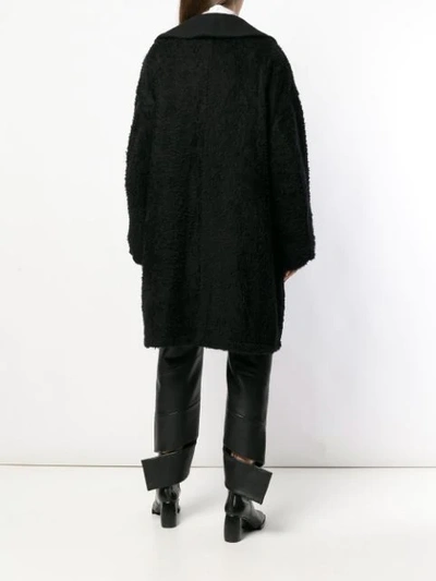 Shop Yohji Yamamoto Furry Midi Coat - Black