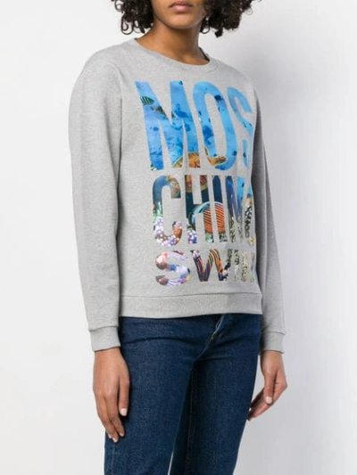 Shop Moschino Swim Sea Print Logo Sweatshirt In Grey