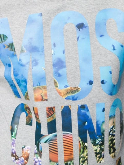 Shop Moschino Swim Sea Print Logo Sweatshirt In Grey