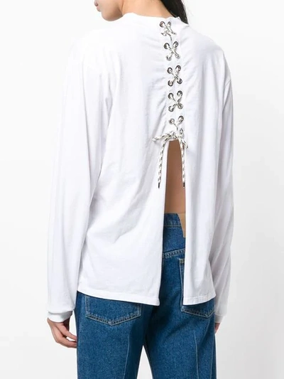 Shop Aries Laced Back Mock Neck Sweatshirt In White