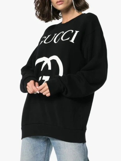 Shop Gucci Logo Print Cotton Jumper - Black