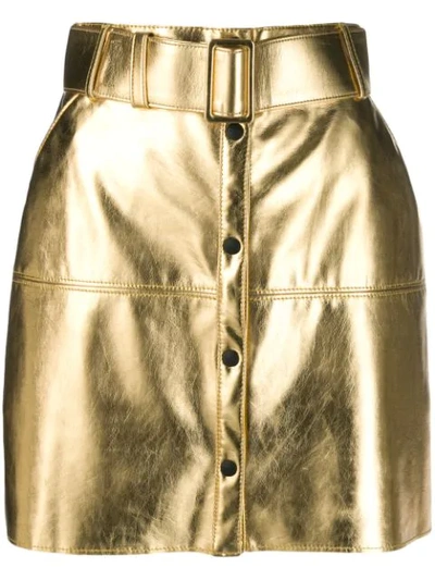 Shop Msgm Metallic Pencil Mini Skirt In Gold