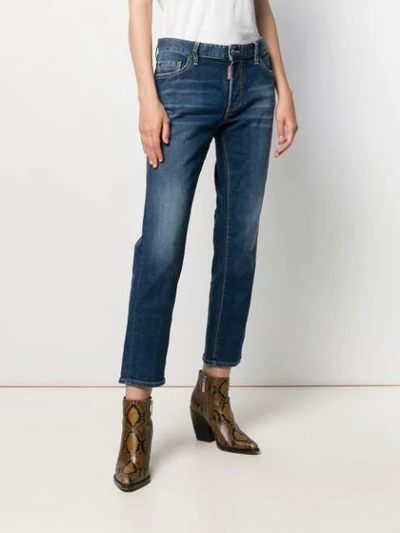 Shop Dsquared2 Washed Cropped Jeans In Blue