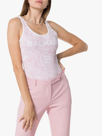 Shop Balmain Logo-print Knitted Body In Pink