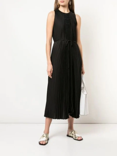 Shop Vince Sleeveless Long Plisse Dress In Black