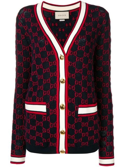 Shop Gucci Gestrickter Cardigan Mit Gg In Blue