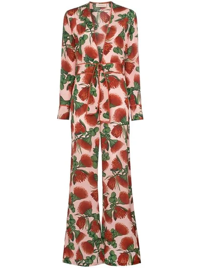 Shop Adriana Degreas Fiore Floral Deep V-neck Jumpsuit In Pink