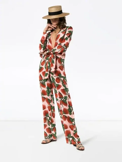 Shop Adriana Degreas Fiore Floral Deep V-neck Jumpsuit In Pink