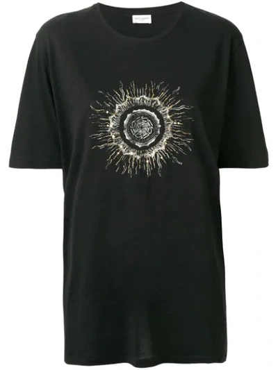 Shop Saint Laurent Bead-embellished Crew-neck T-shirt In Black