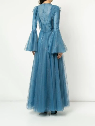 Shop Costarellos Ruffle Sleeve Tulle Dress In Azure