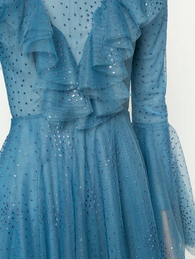 Shop Costarellos Ruffle Sleeve Tulle Dress In Azure