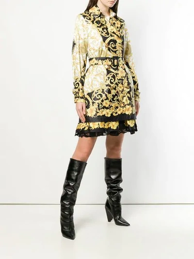 Shop Versace Belted Lightweight Coat In A7900 Yellow Black