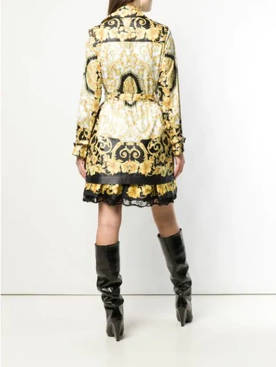 Shop Versace Belted Lightweight Coat In A7900 Yellow Black