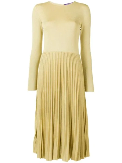 Shop Ralph Lauren Lurex Knit Pleated Dress In Gold