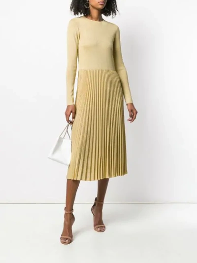 Shop Ralph Lauren Lurex Knit Pleated Dress In Gold