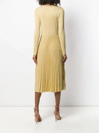 Shop Ralph Lauren Lurex Knit Pleated Dress In Gold