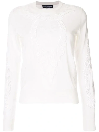 Shop Dolce & Gabbana Lace Detail Jumper In White