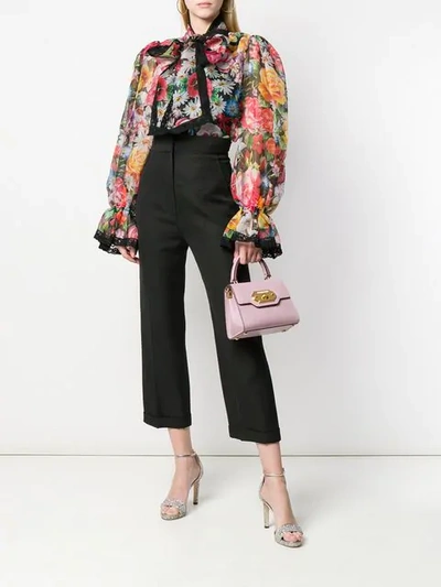 Shop Dolce & Gabbana Puff Structured Floral Blouse In Hnaa6 Nero Multicolor