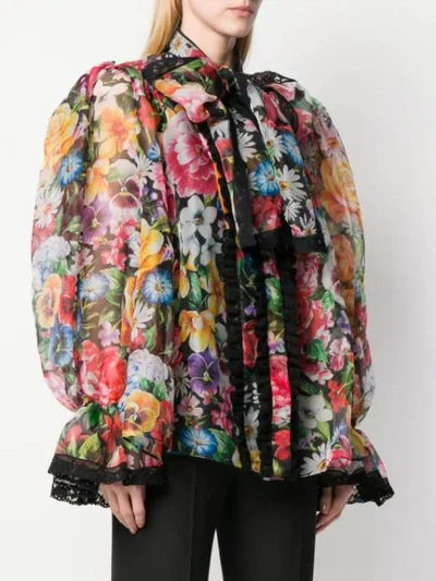 Shop Dolce & Gabbana Puff Structured Floral Blouse In Hnaa6 Nero Multicolor