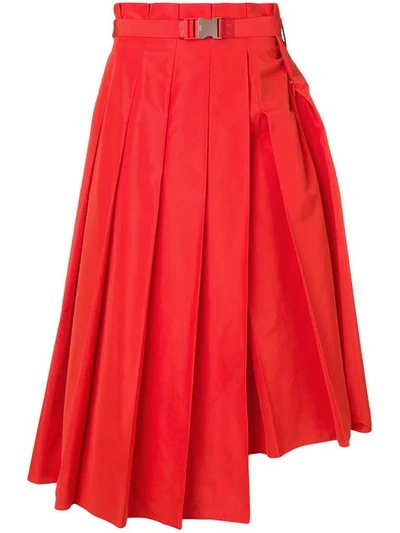 Shop Fendi Long Pleated Skirt In Red