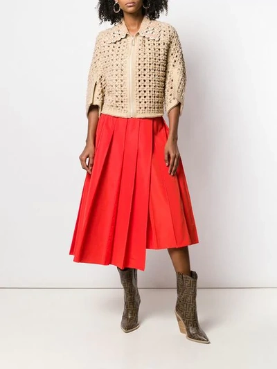 Shop Fendi Long Pleated Skirt In Red