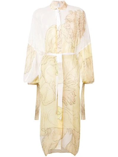 Shop Loewe Button Down Midi Dress In Yellow