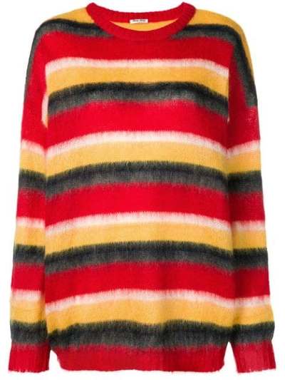 Shop Miu Miu Oversized Striped Sweater - Red