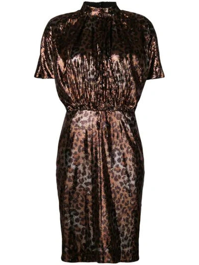 Shop Msgm Micro Pleated Sequin Dress In Gold
