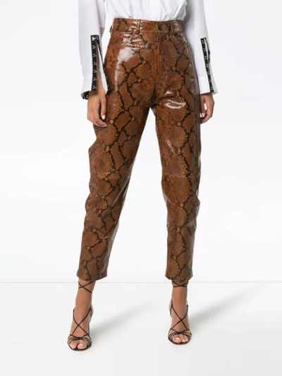 Shop Attico Snake-effect Trousers - Brown