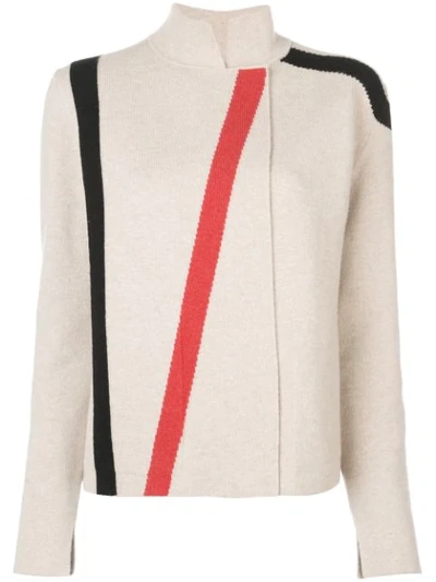 Shop Akris Stripe Detail Knitted Jacket In Neutrals