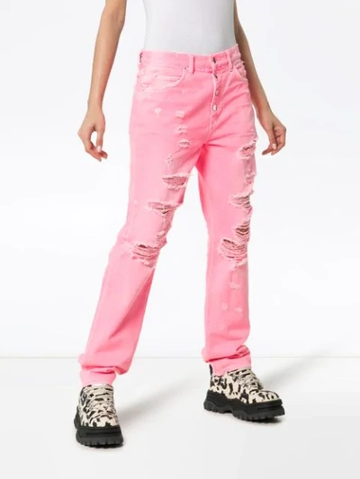 Shop Amiri High-waisted Button-down Straight Leg Jeans In Pink