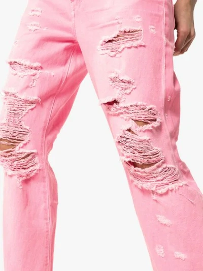 Shop Amiri High-waisted Button-down Straight Leg Jeans In Pink