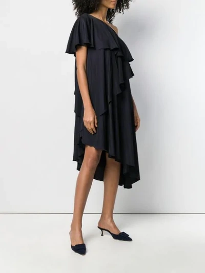 Shop Lanvin Asymmetric Ruffle Trim Dress In Blue
