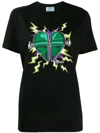 Shop Prada Heart Print T-shirt In Black