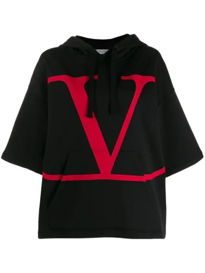 Shop Valentino Vlogo Boxy Hoodie In Black