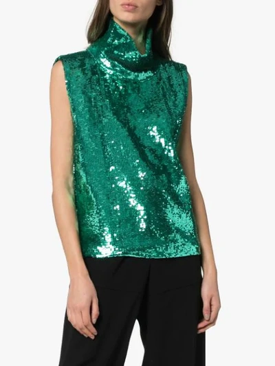 Shop Halpern Sleeveless Sequin Embellished Turtleneck T-shirt In Green